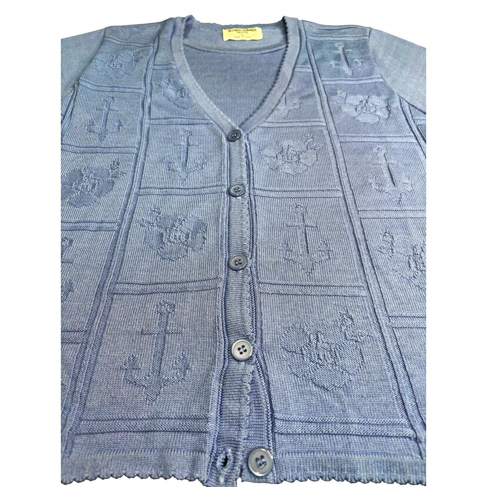 VTG 90s Alfred Dunner Knit Cardigan Sweater PL Blue Short Sleeve Cottagecore